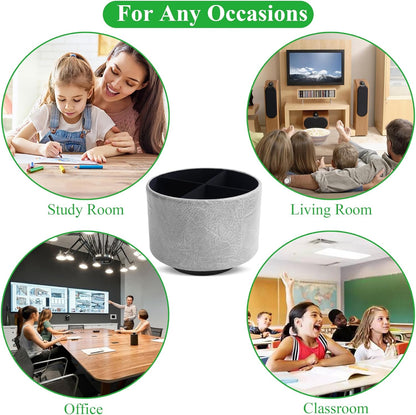 Round Leather Art Supply Organizer,Remote Control Holder,360 Degree Rotating,Multi-Functional Pencil Holder,4 Compartments Desktop Stationary Organizer(1-Fractal Flower) | Round - Colors C