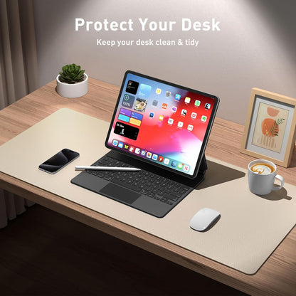 Aothia Non-Slip PU Leather Waterproof Laptop Desk Pad Protector, Blotter Mat, Writing and Mouse Pad for Office & Home, Beige, 23.6" x 13.7" - Colors B
