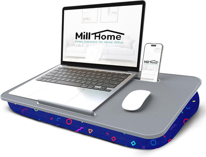 Lap Desk with Cushion, Fits up to 17 inch Laptop, Pillow Designed, Portable Laptop Stand with Tray, Pad & Phone Holder, Home Office for Bed/Couch/Car/Reading/Writing,MillHome (Black)