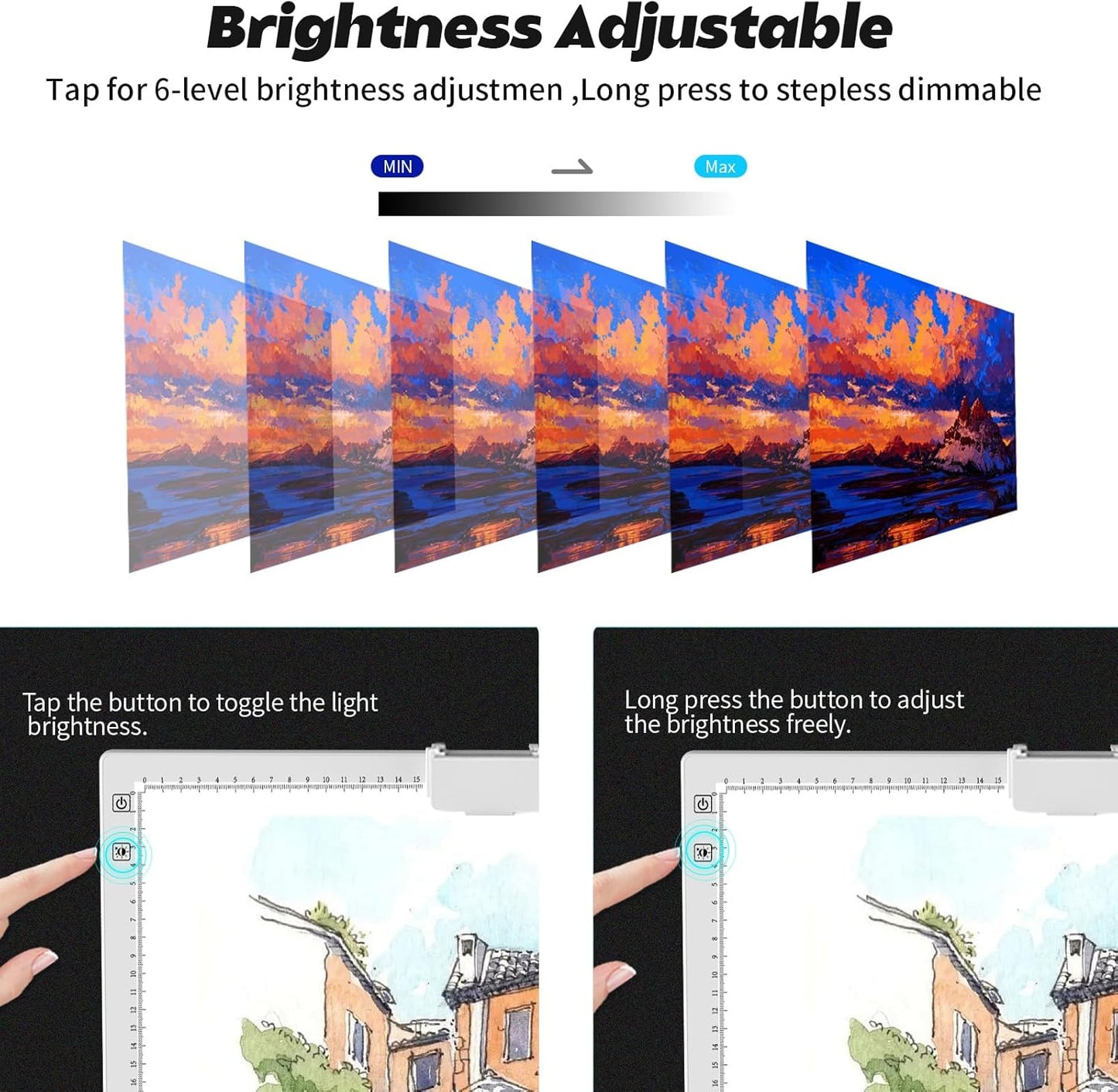 YINGWOND Rechargeable A4 LED Light Pad with Padded Case, Tracing Light Box w/Riser Stands and Paper Clip, 6 Levels of Brightness, Type-c Cable, Wireless Diamond Painting Light Board