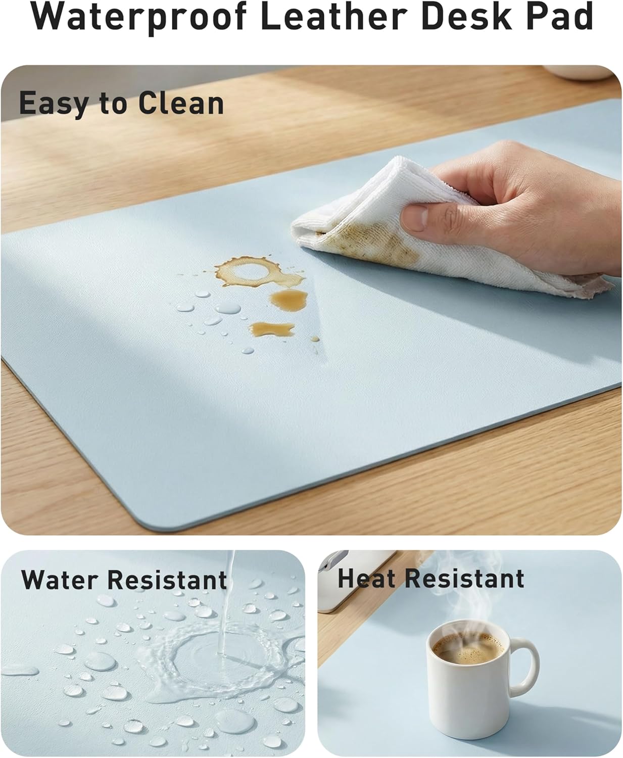 Aothia Non-Slip Waterproof PU Leather Desk Pad Protector for Mouse, Writing Desk, Office, Home, Laptop Blotter, 23.6" x 13.7", Black - Colors B