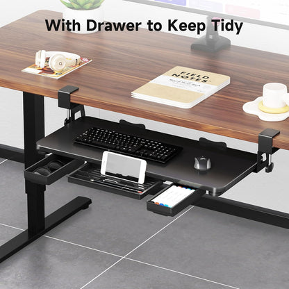 XINLEI Keyboard Tray Under Desk Large C-Clamp 25.6” (30” Including Clamps) x 11.8” Slide-Out Platform Computer Drawer Pull Out Keyboard & Mouse Tray Black DSF4