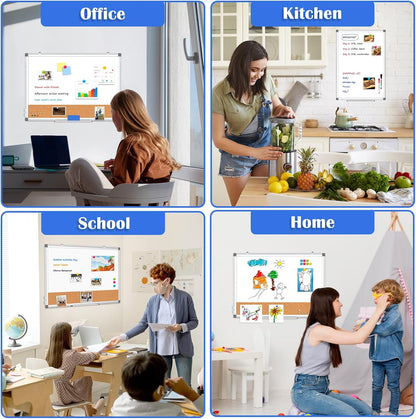 Weekly Dry Erase Calendar Whiteboard for Wall, 24" x 18" Double-Sided Weekly Planner White Board Cork Combo, Hanging & Wall Mount Week Bulletin Board with Notes for Home, Office, School, Kitchen