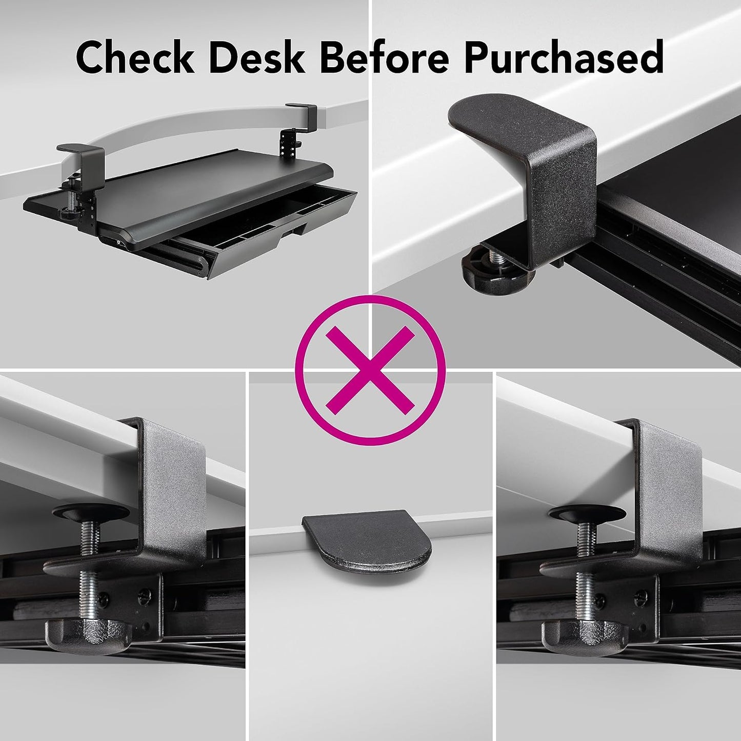 EHO Large Ergonomic C-Clamp Keyboard Tray Mount Under Desk with Wrist Rest, Slide-Out Platform 27.5" (31.8" Including Clamps) x 12.5", Pull Out Keyboard & Mouse Tray for Home or Office, Black