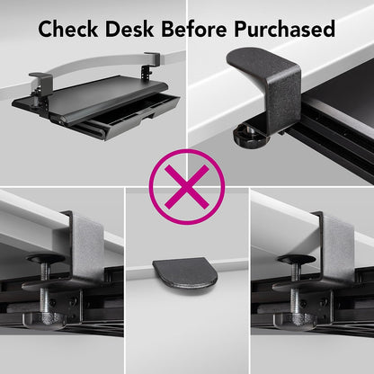 EHO Large Ergonomic C-Clamp Keyboard Tray Mount Under Desk with Wrist Rest, Slide-Out Platform 27.5" (31.8" Including Clamps) x 12.5", Pull Out Keyboard & Mouse Tray for Home or Office, Black