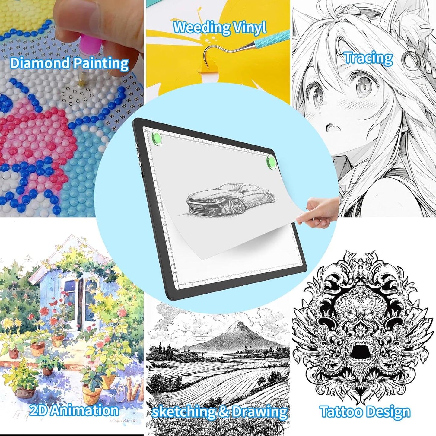 Phylosal Magnetic A3 Light Pad with Bag, Super Bright Light Box with Side Button, Diamond Art Light Board, Lightbox for Tracing and Drawing, USB Power Light Table for Sketching, Weeding Vinyl (White)