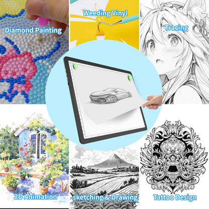 Phylosal Magnetic A3 Light Pad with Bag, Super Bright Light Box with Side Button, Diamond Art Light Board, Lightbox for Tracing and Drawing, USB Power Light Table for Sketching, Weeding Vinyl (White)