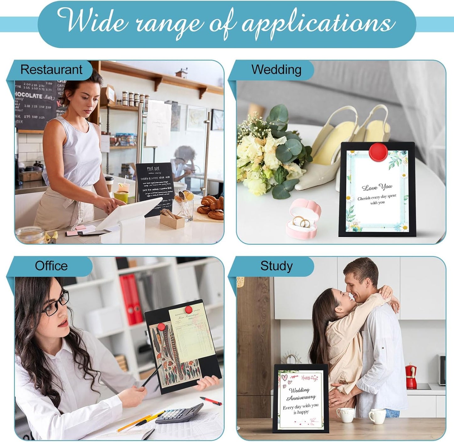 Fainne 1 Pc Magnetic Bulletin Board with Easel Stand Mini Magnet Metal Tabletop Memo Display Board for Back to School Menu Table Office Supplies (Black,11 x 8.5 Inches)