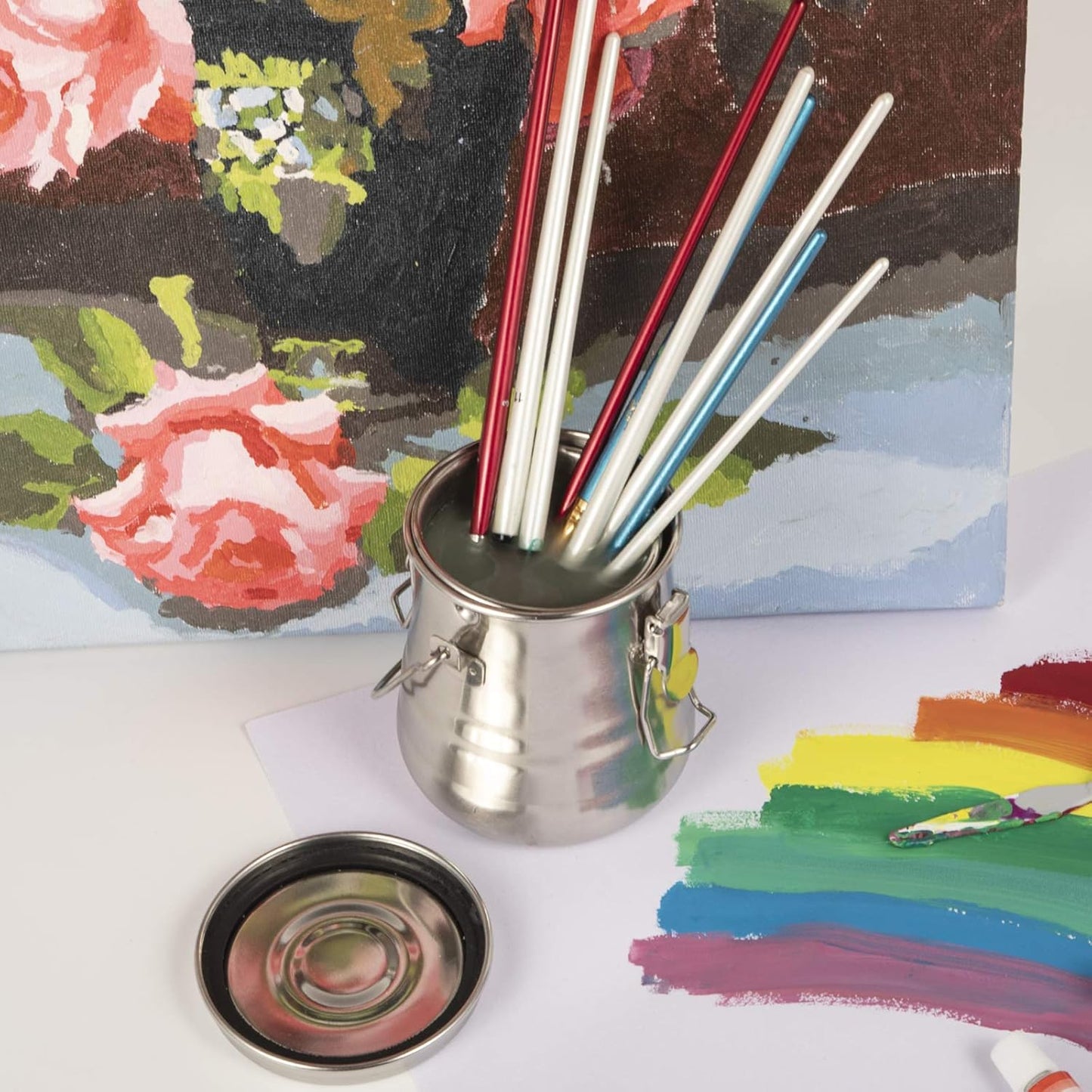 MyLifeUNIT Paint Brush Cleaner, Airtight Stainless Steel Brush Holder for Painting, 13.5oz/Medium