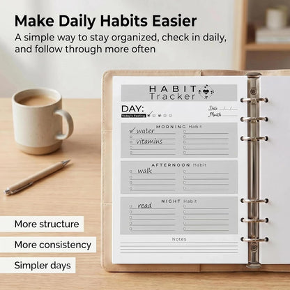 A5 Weekly Habit Tracker Inserts - Motivation & Rewards Pages for Weekly Goals and Consistency, Double-Sided 6-Hole Refill for A5 Binders, 50 Sheets, 100 Pages