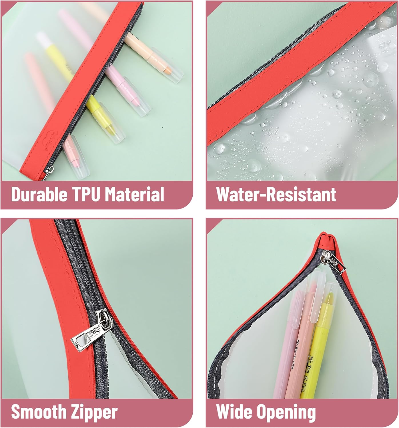 Mr. Pen- Clear Pencil Pouch, 8.50"x4.25", 3 Pack, Durable TPU Material, Medium Water-Resistant Pencil Bags with Smooth Zipper, Multipurpose Clear Pouch for Stationery, School, Office, Travel Supplies