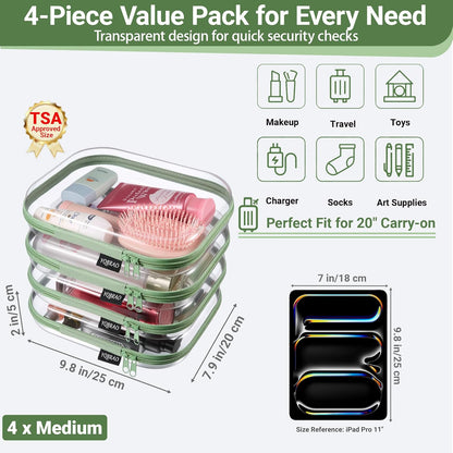 YQBRAO 6 Pack Clear Hard Shell Zipper Case, 1.2mm Heavy Duty Crush-Proof Diaper Bag Organizer Pouches, TSA Approved Travel Makeup Bag for Toiletries & Electronics, (2L, 2M, 2S) Multi-Size Storage Set