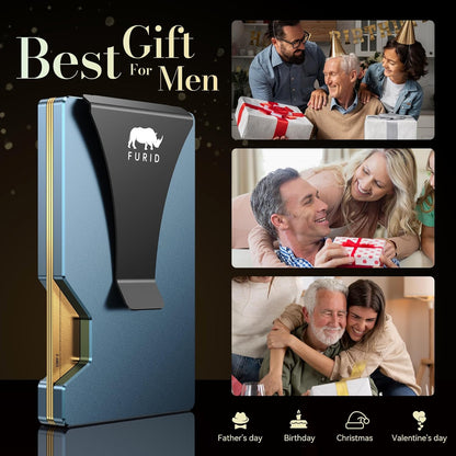 furid Airtag Wallet Men Slim: Metal Wallets with Airtag Holder, Air Tag Wallet for Men with 2 Money Clip Replaceable Gift Boxed