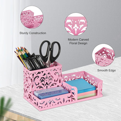 EasyPAG Desk Organizer with 3 Compartment for Pencil Sticky Note Holder and Office Accessories,White