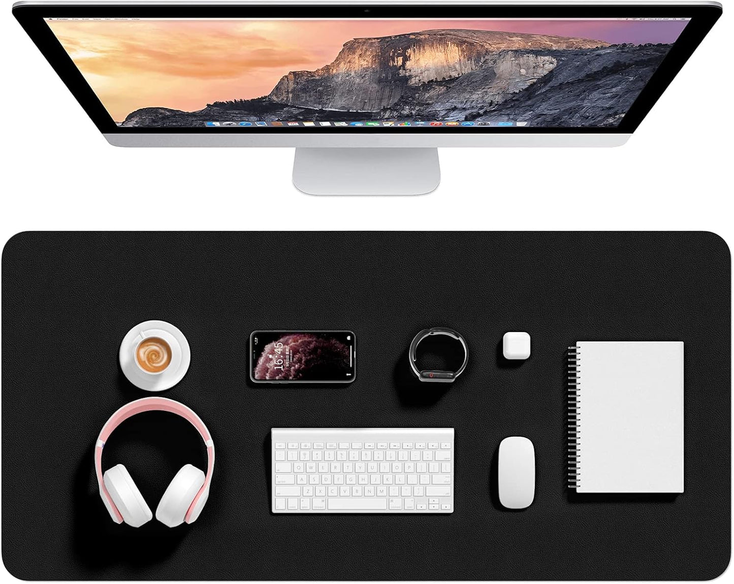 Hsurbtra Desk Pad, 23.6" x 13.8" PU Leather Desk Mat, M Extended Mouse Pad, Waterproof Desktop Blotter Protector, Non-Slip Ultra Thin Small Laptop Keyboard Writing Mat for Office Home, Pink