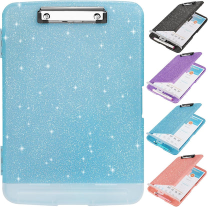 Glitter Clipboard with Storage,Storage Clipboard with Pen Holder,A4 Binder Clip Boards 8.5x11 with Low Profile Clip,Side Opening Sparkle Clipboards, Clipboards Folder for Office Supplies-Starry Black