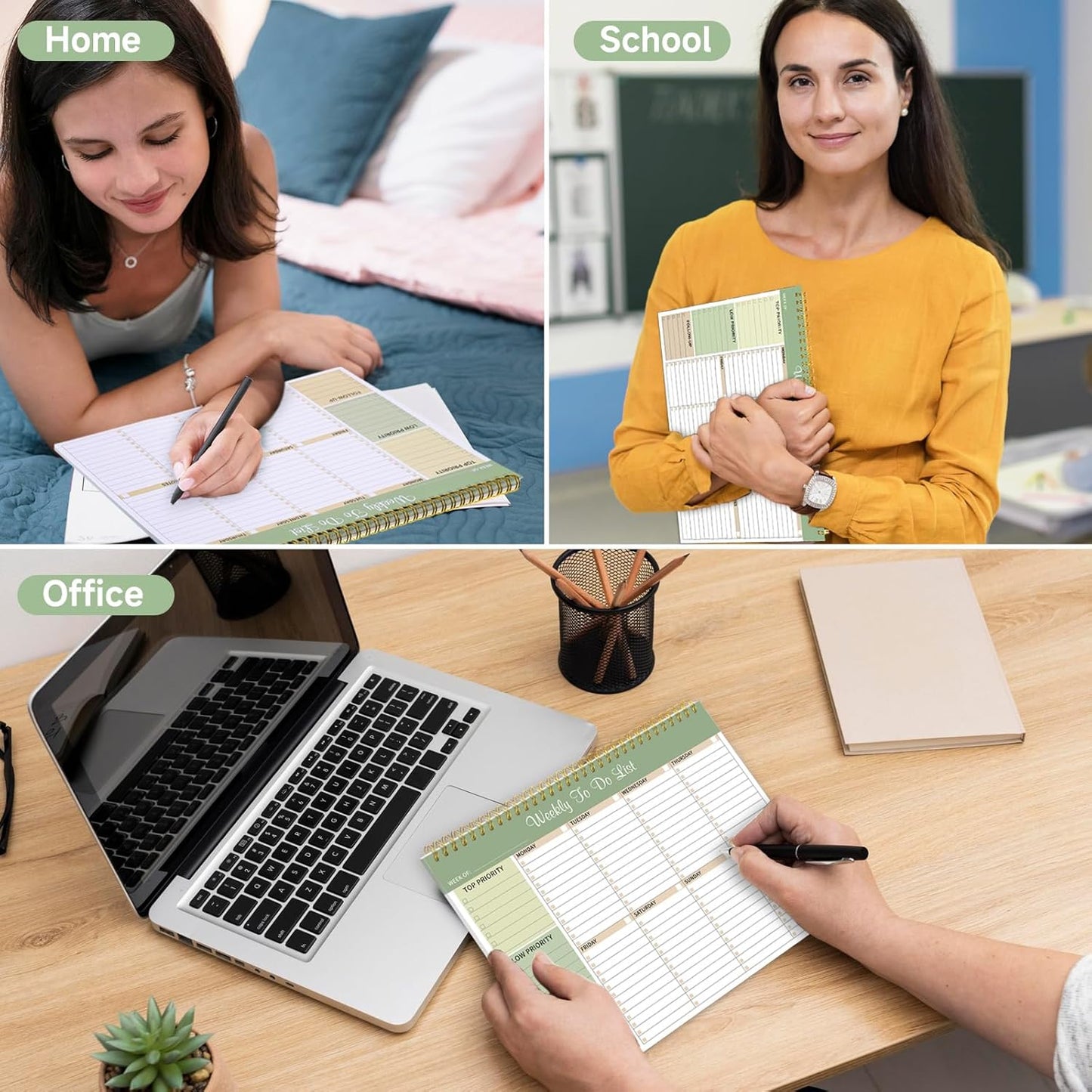 Weekly To Do List Notepad, 8.5''x11'' Weekly Desk Planner with 52 Tear Off Sheets Undated Weekly Planner Habit Tracker & Productivity Organizer for Home School and Work, Light Green
