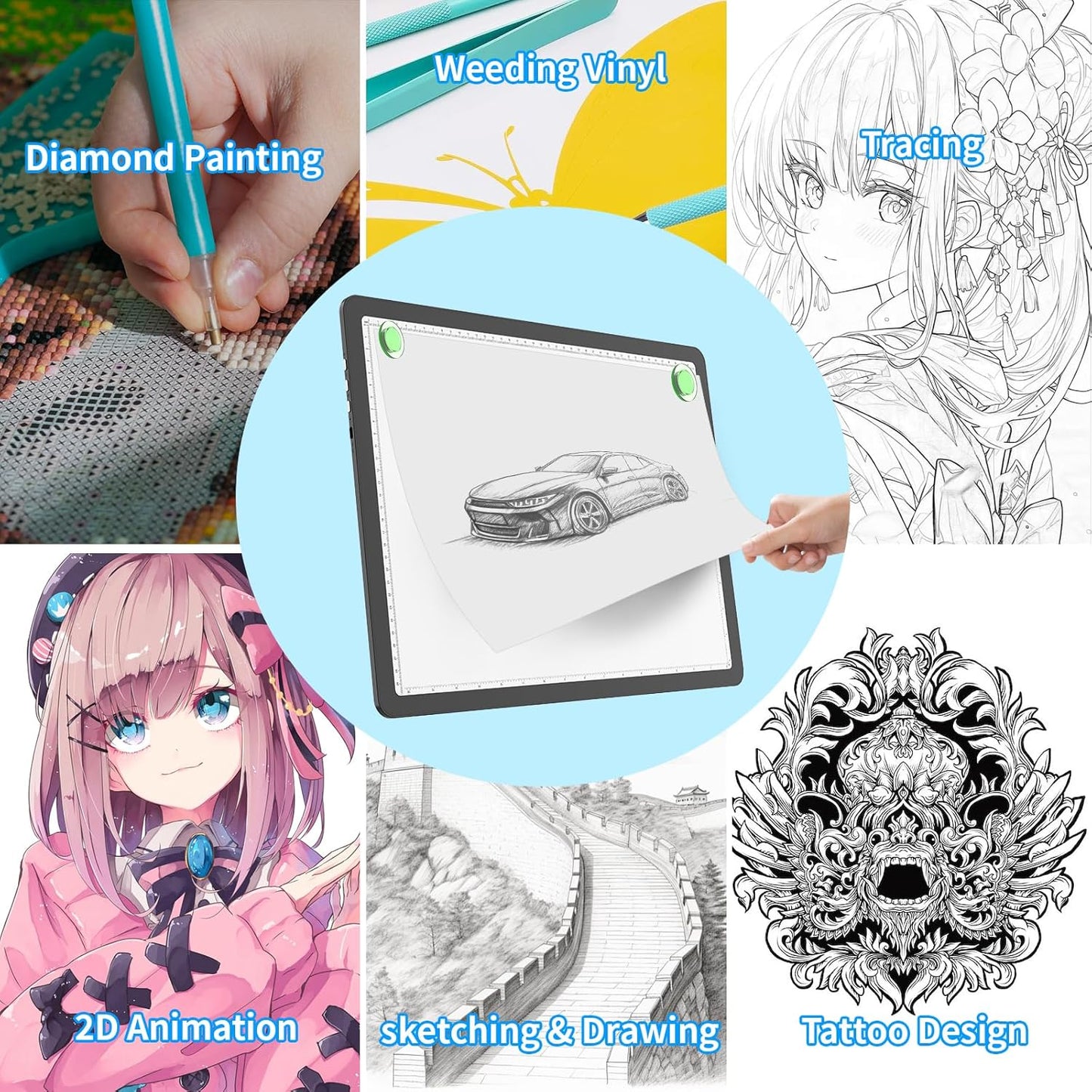 Phylosal Magnetic A3 Light Pad with Bag, Super Bright Light Box with Side Button, Diamond Art Light Board, Lightbox for Tracing and Drawing, USB Power Light Table for Sketching, Weeding Vinyl (White)