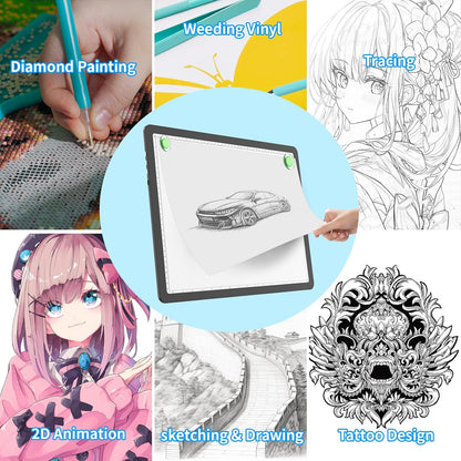 Phylosal Magnetic A3 Light Pad with Bag, Super Bright Light Box with Side Button, Diamond Art Light Board, Lightbox for Tracing and Drawing, USB Power Light Table for Sketching, Weeding Vinyl (White)