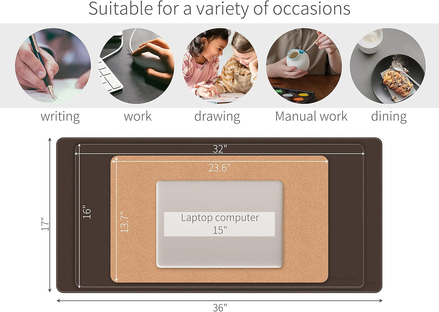 RENMTURE Dual-Sided Mouse Pad, Natural Cork & PU Leather Large Desk Pad for Office and Home Work, Desk Protector Non-Slip, Waterproof, Easy Clean (Olive Green, 32"x16")