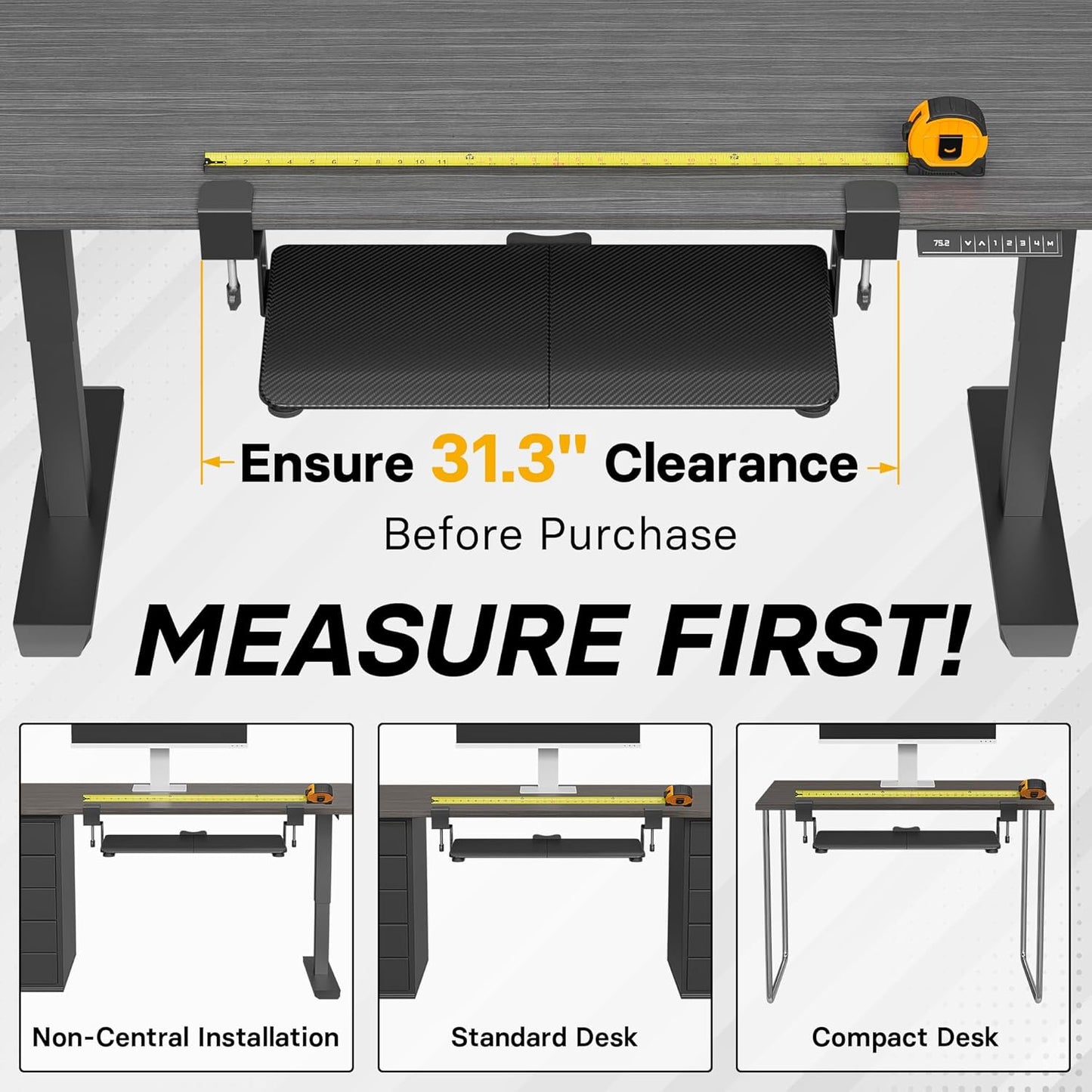 BONTEC KMT01 Under Desk Keyboard Tray, Pull-Out Keyboard & Mouse Platform with C-Clamp, 25.6 x 11.8 in Space-Saving Ergonomic Slide-Out Drawer, White