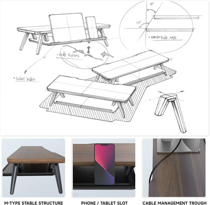 Fenge Dual Monitor Stand, Monitor Stands Riser for 2 monitors, 42.5 Inch Wood Desk Shelf with Storage Organizer and Cable Management for Office Desk Accessories