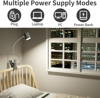Dott Arts Desk Lamp,USB Clip On Light,Book Lights for Reading at Night,3 Color Modes,10 Brightness Clamp Lights,360° Gooseneck LED Reading Light for Books in Bed,Eye-Care for Home Office,Headboards