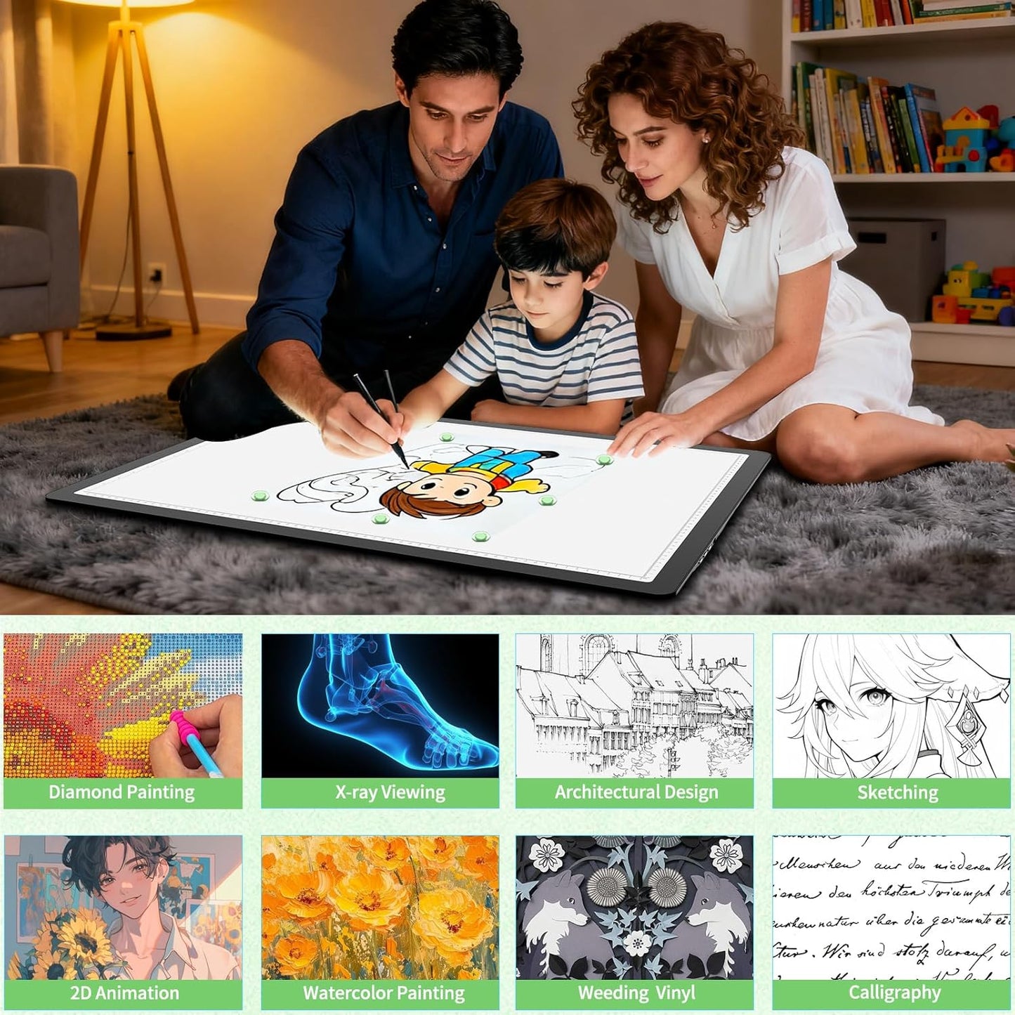 Phylosal Rechargeable A3 LED Light Pad for Diamond Painting, Ultra-Thin Magnetic Tracing Light Box for Drawing, Diamond Art Light Board with Side Button, Super Bright Light Table for Sketching (White)