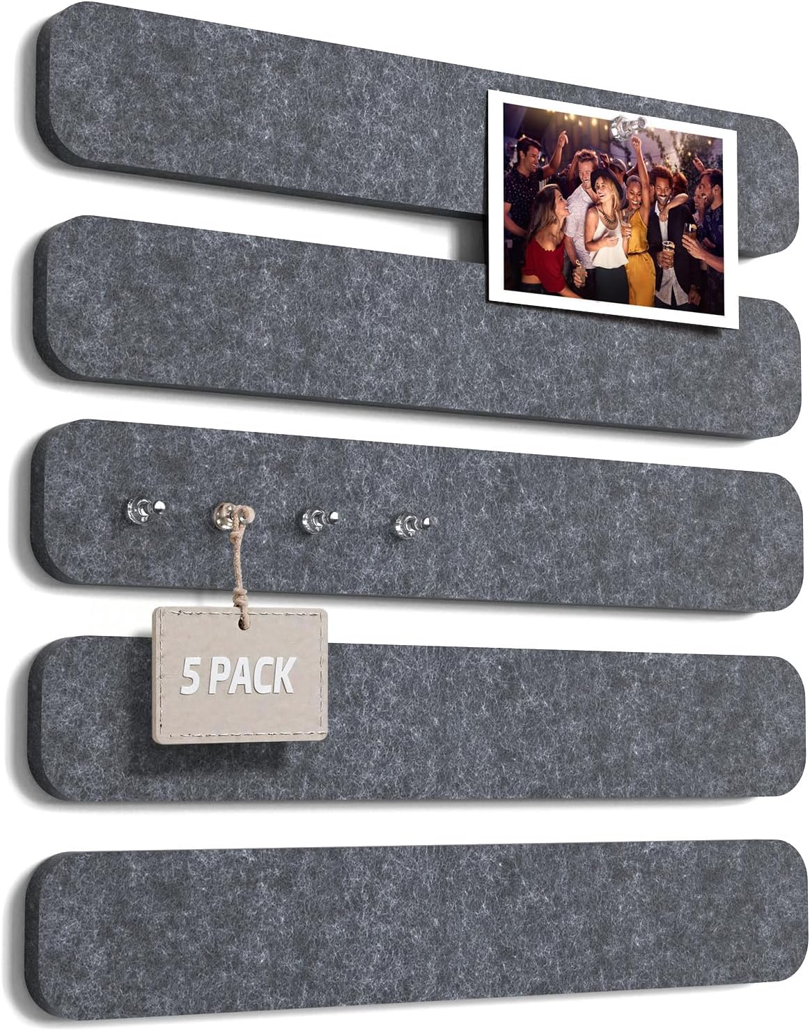 JBER Felt Strip Board 5 Pack 13"x2", Cork Board Alternative Pin Bulletin Board, Self-Adhesive Vision Board with 25 Push Pins for Walls, Office & Home Decor(Light Camel)