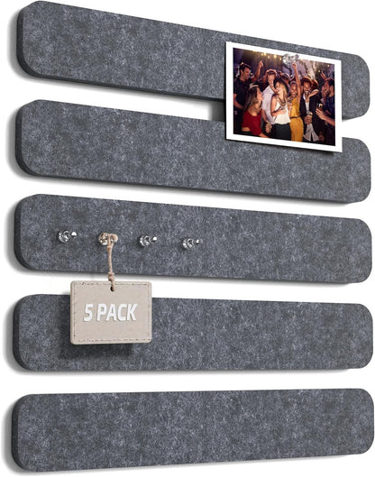 JBER Felt Strip Board 5 Pack 13"x2", Cork Board Alternative Pin Bulletin Board, Self-Adhesive Vision Board with 25 Push Pins for Walls, Office & Home Decor(Light Camel)
