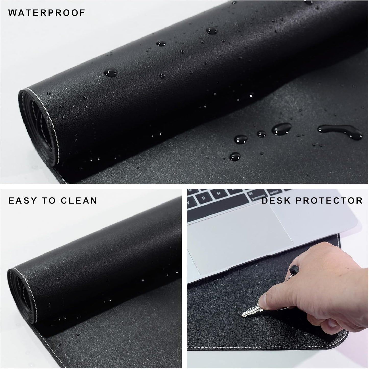 Vyaaa PU Leather & Cork Desk Mat, 39.4"x15.7" Dual Sided Computer Desk mat, Waterproof Large Mouse Pad, Non-Slip Office Desk pad, Office Desk Protector for Work/Gaming/Home (Black)