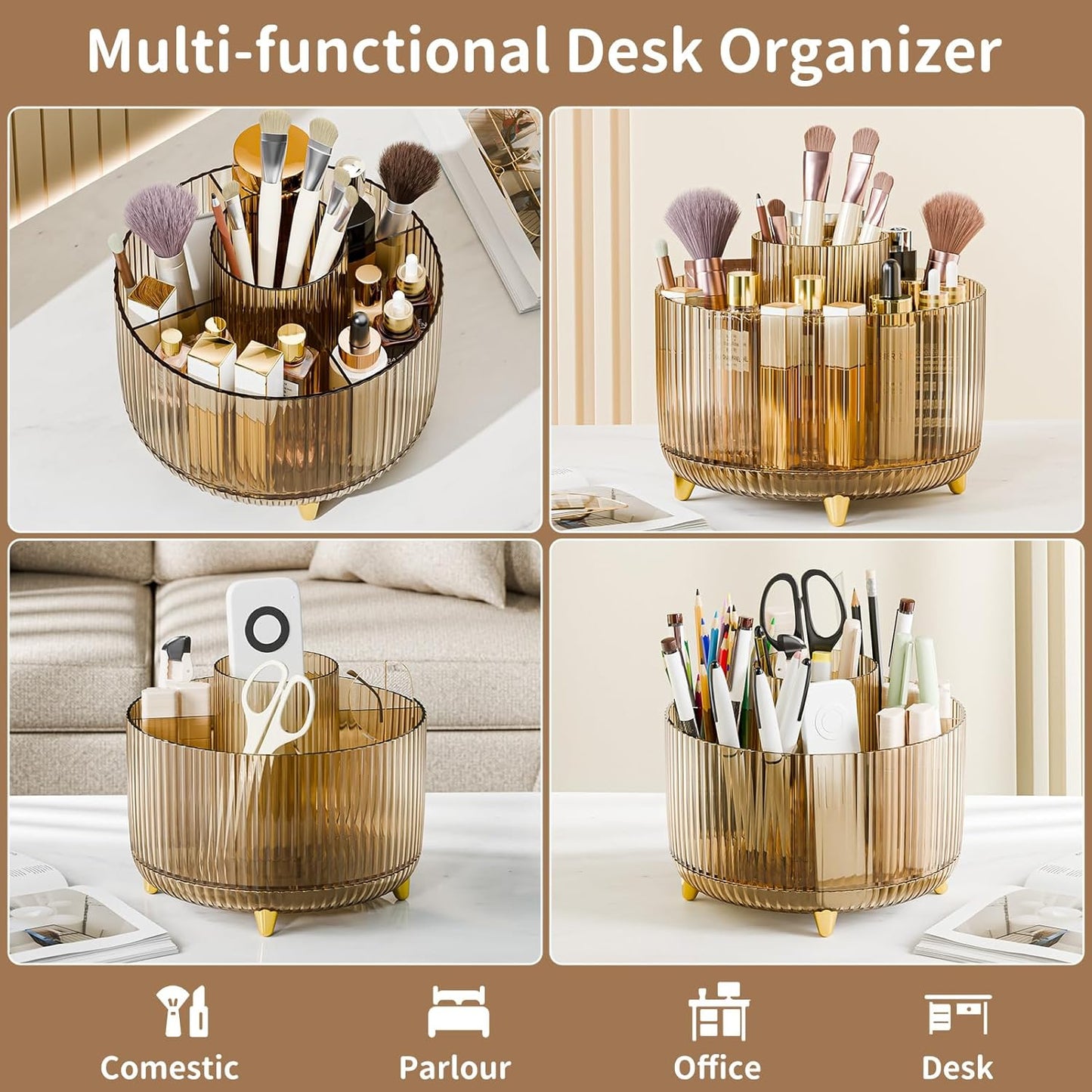 fanado 360° Rotate Makeup Brush Holder Organizer, Makeup Organizers Countertop, Makeup organization and Skincare Storage for Vanity, Desktop, Bathroom (White)