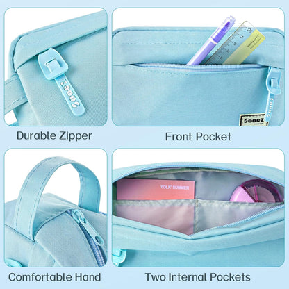 Sooez Original High Capacity Pencil Case, Big Pencil Bag Pouch Box Organizer Pen Case, Aesthetic Supply for Girls Adults, Portable Journaling Supplies with Easy Grip Handle & Loop, Mint Green