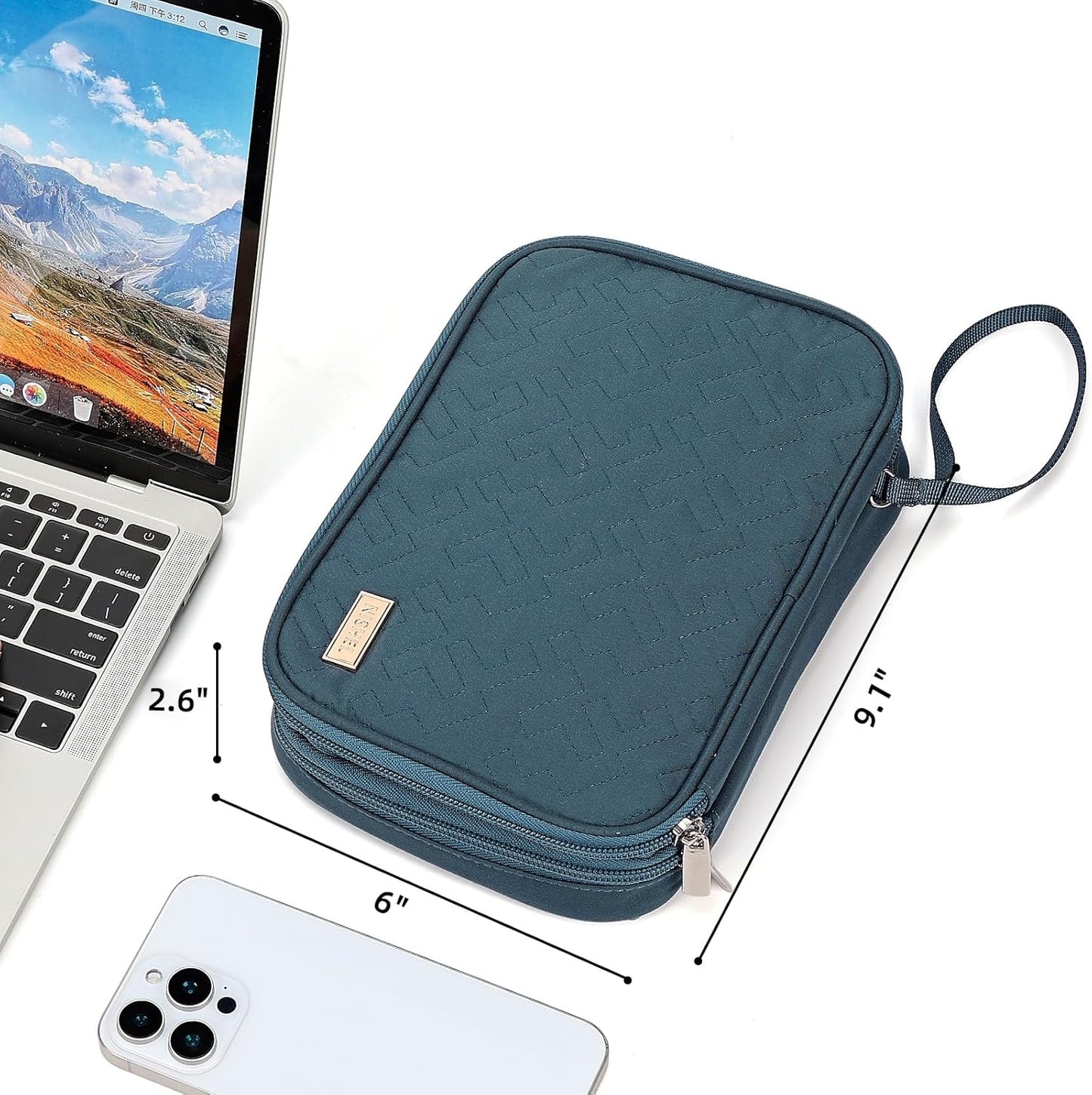 NISHEL Travel Cord Organizer Case, Double Layers Tech Electronic Bag, Essentials for Charger, Cable, Phone, Flash drive, Medium, Pink