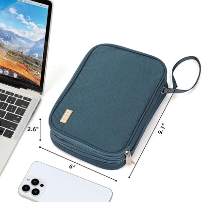 NISHEL Travel Cord Organizer Case, Double Layers Tech Electronic Bag, Essentials for Charger, Cable, Phone, Flash drive, Medium, Pink