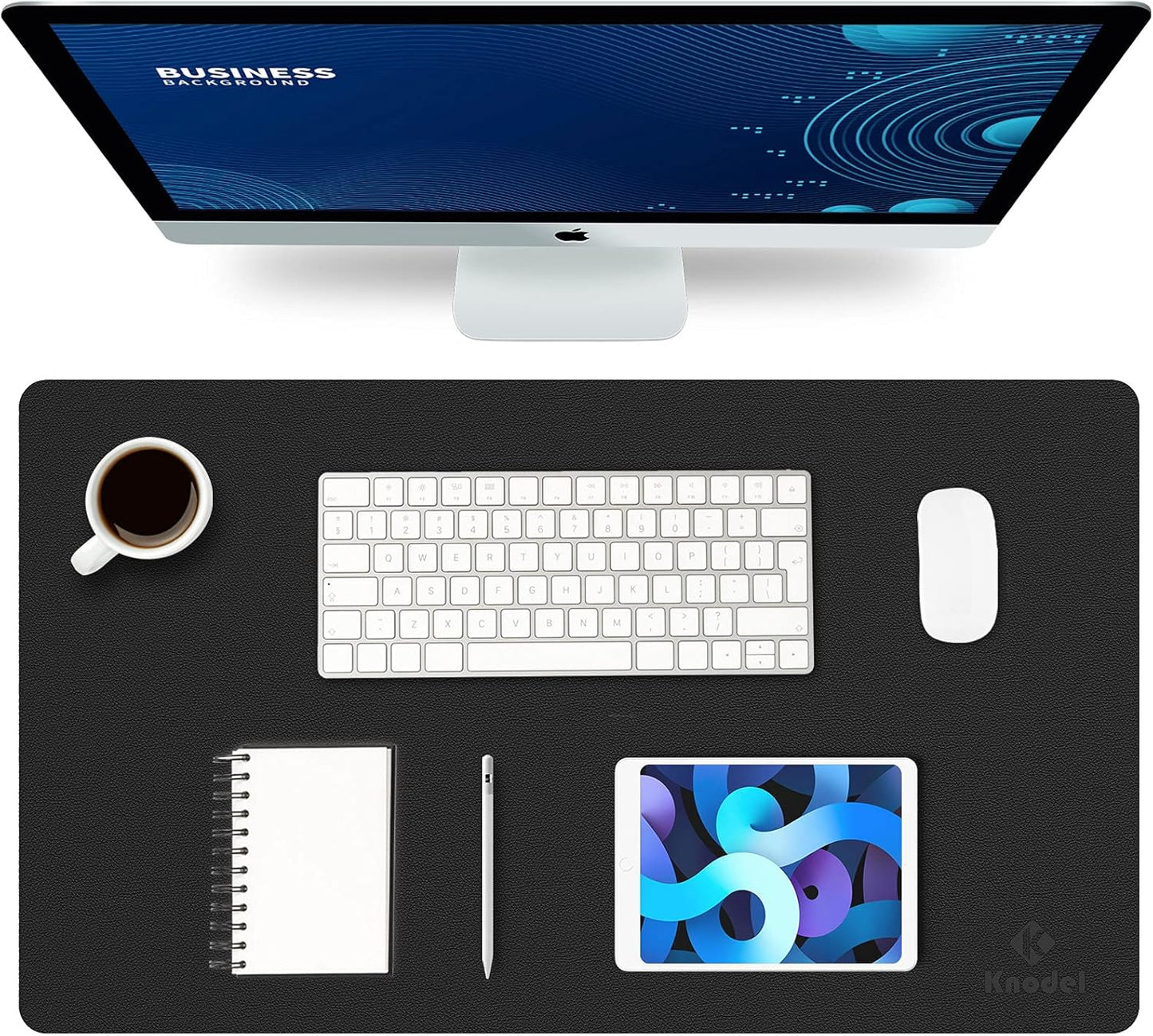 K KNODEL Large Office Leather Desk Mat, Mouse and Keyboard Pad, Computer and Laptop Mat, Desktop Protector and Cover, Writing Pad and Blotter (31.5"x15.7", Black)