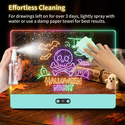 Rechargeable LED Drawing Board for Kids, 16" Light Up Acrylic Dry Erase Led Note Board with Stand, 11 Light Effects Drawing Tablet, Birthday Holiday Toy Gifts for Kids, 12 Markers (White)