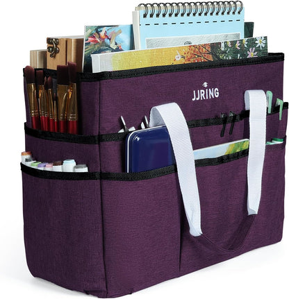 JJRING Craft Organizer Tote Bag for Art Storage, Caddy with Multiple Pockets, Bluish Green Sewing Bag for Scrapbooking, School, Medical, and Office Supplies