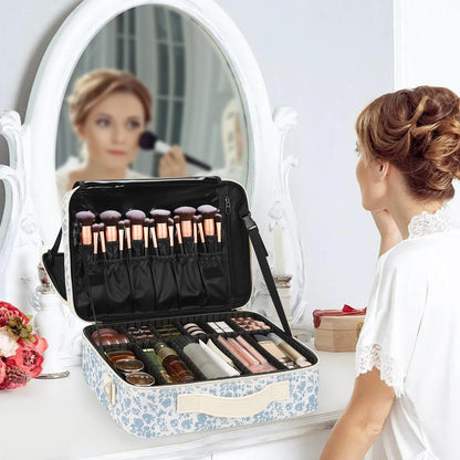 Relavel Makeup Case Large Makeup Bag Professional Train Case 16.5 inches Travel Cosmetic Organizer Brush Holder Waterproof Makeup Artist Storage Box, 3 Layer Large Capacity, with Adjustable Strap
