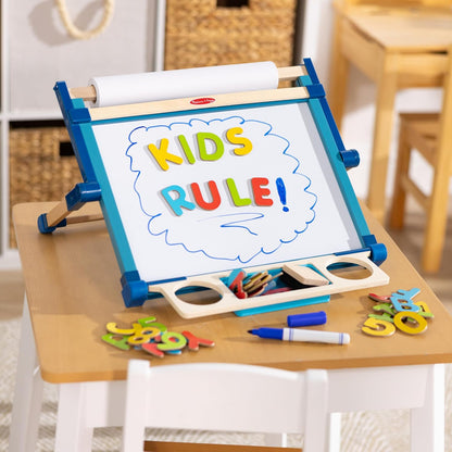 Melissa & Doug Magnetic Tabletop Easel, Deluxe Double-Sided Wooden Art Set with Chalkboard, Dry-Erase Board, Paper Roll Holder, Magnets & Art Supplies, Preschool Learning Toys for Kids Ages 3+