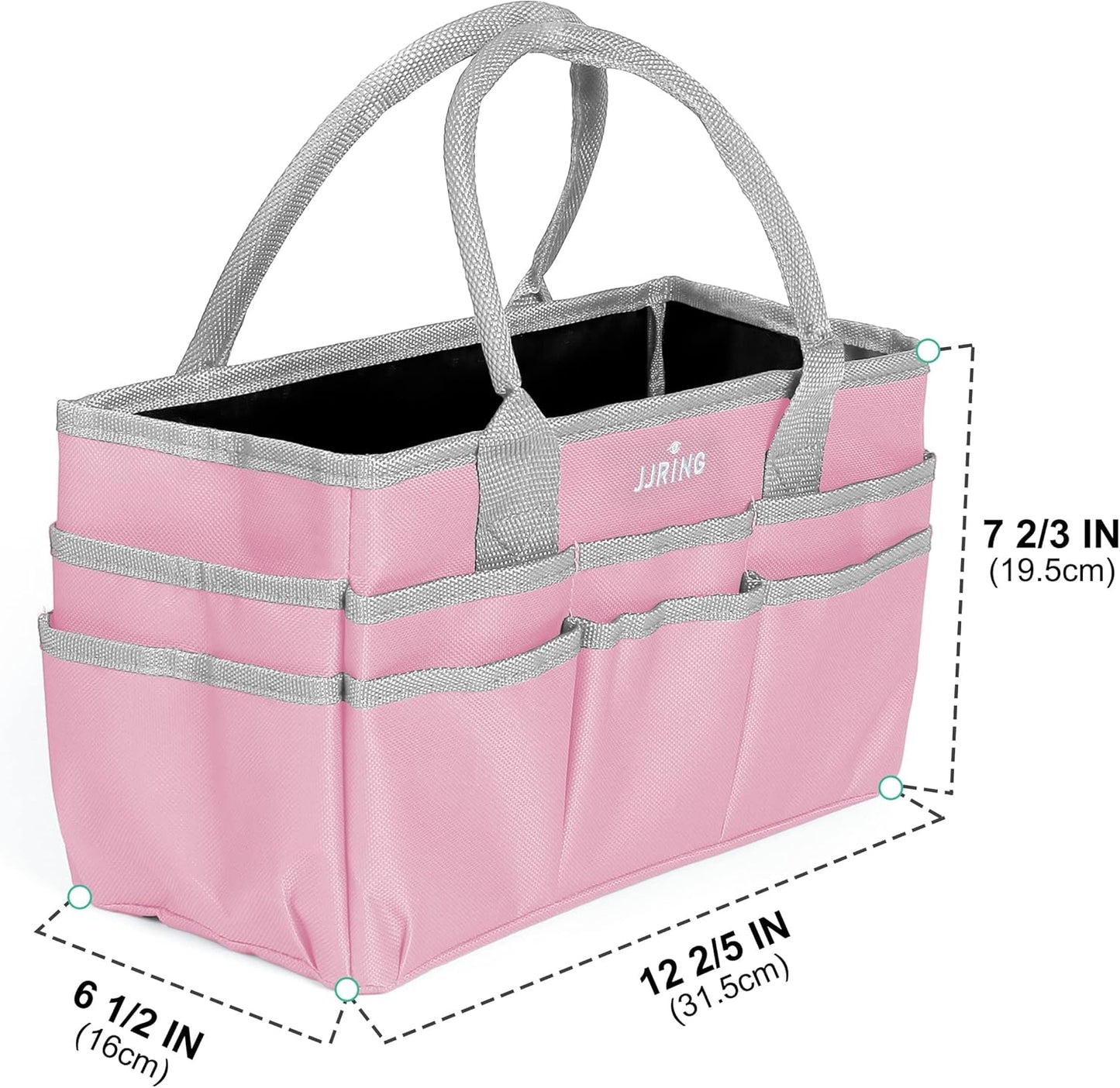Jjring Craft and Art Organizer Tote Bag - 600D Silver Nylon Fabric Art Caddy with Pockets - for Art, Craft, Sewing, Medical, and Office Supplies Storage