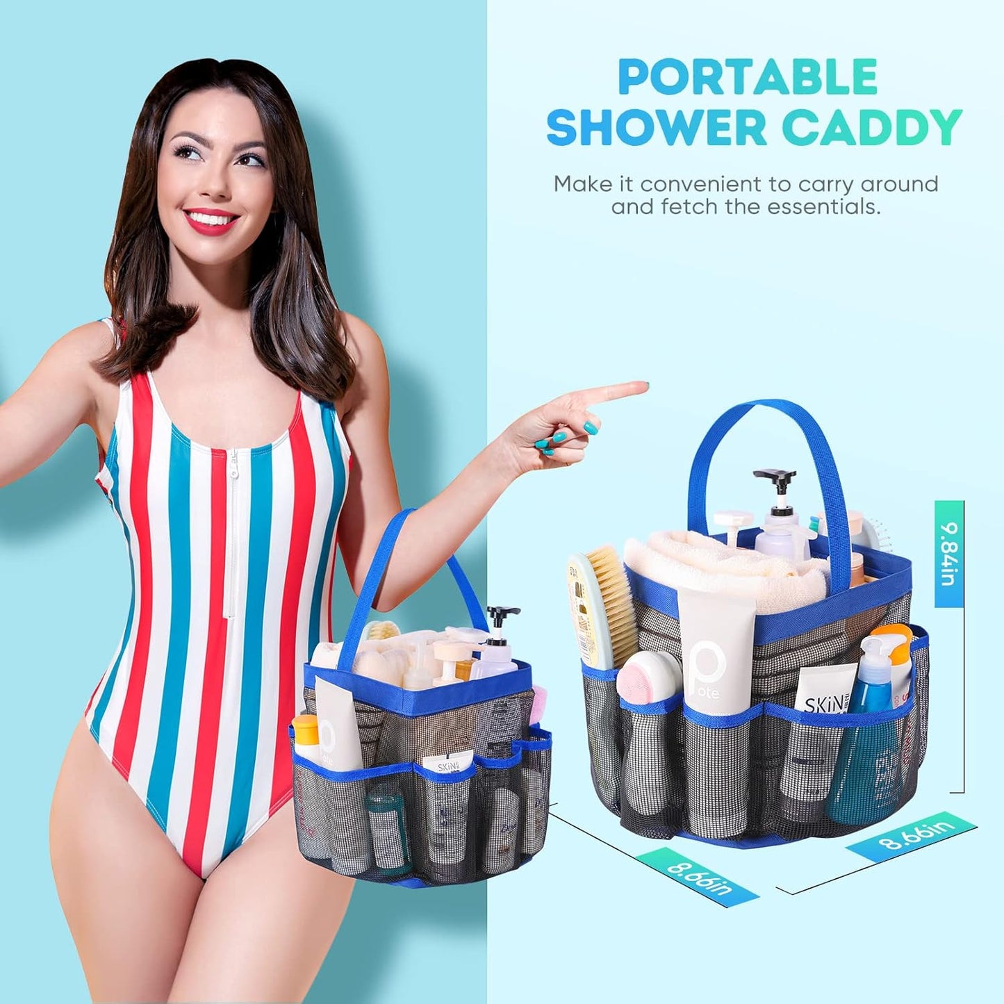EUDELE Mesh Shower Caddy Portable for College Dorm Room Essentials, Shower Caddy Dorm with 8-Pocket Large Capacity for Beach, Swimming, Gym, Travel essentials