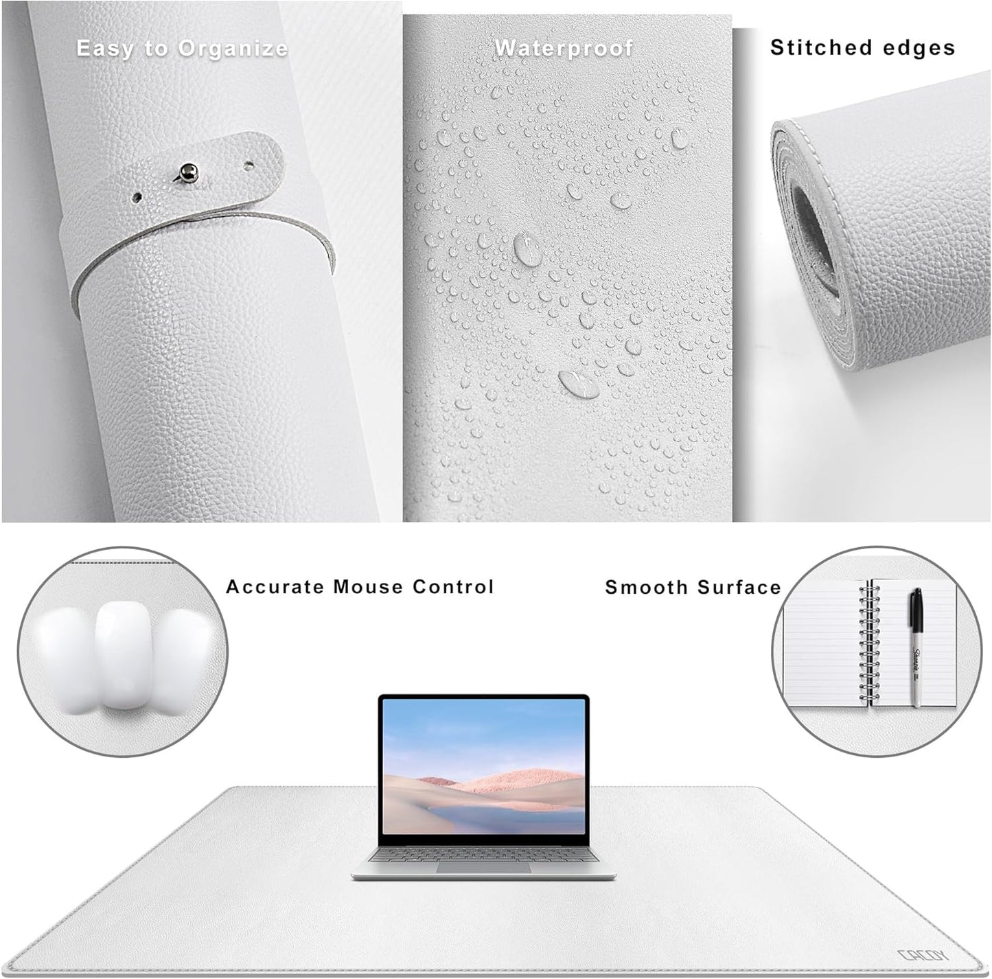 Cacoy 36" x 20" Leather Desk Mat for Home Office, Extra Large PU Leather Desk Pad Blotters, Waterproof Computer Keyboard Mat, Extended Gaming Mouse Pad, Desk Protector for Desktop and PC Laptop, Black