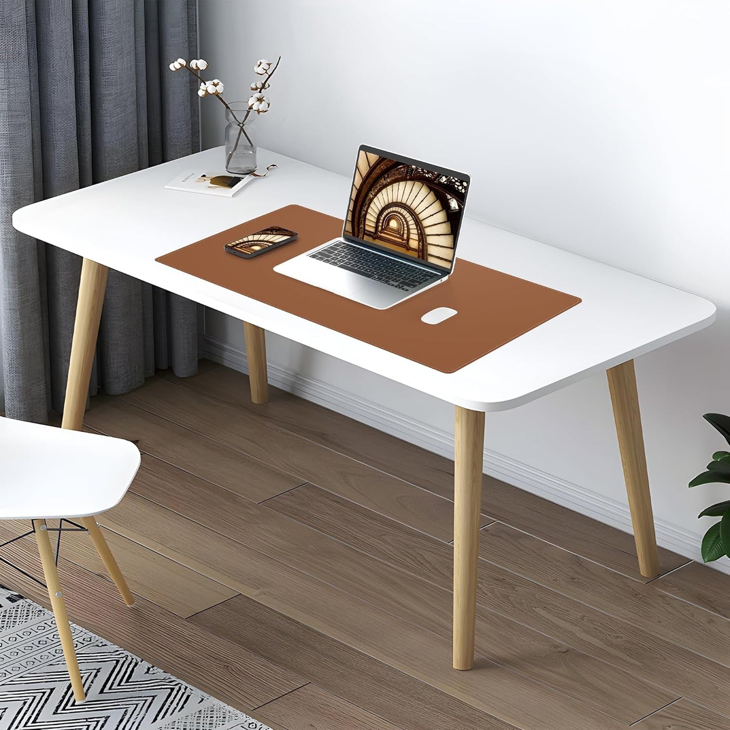 AFIING Large Desk Mat 47" x 17", Dual-Sided Natural Cork & PU Leather Desk Pad, Non-Slip Waterproof Mouse Pad for Office, Home & Gaming, Black