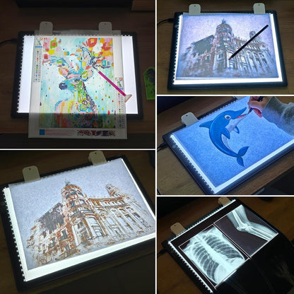 KOBAIBAN A4 Light Pad with 4 Clips, Ultra-Thin LED Light Board for Diamond Painting, Stepless Dimmable Brightness USB-C Power Light Table for Tracing, Light Box for Sketching, Drawing, Weeding Vinyl
