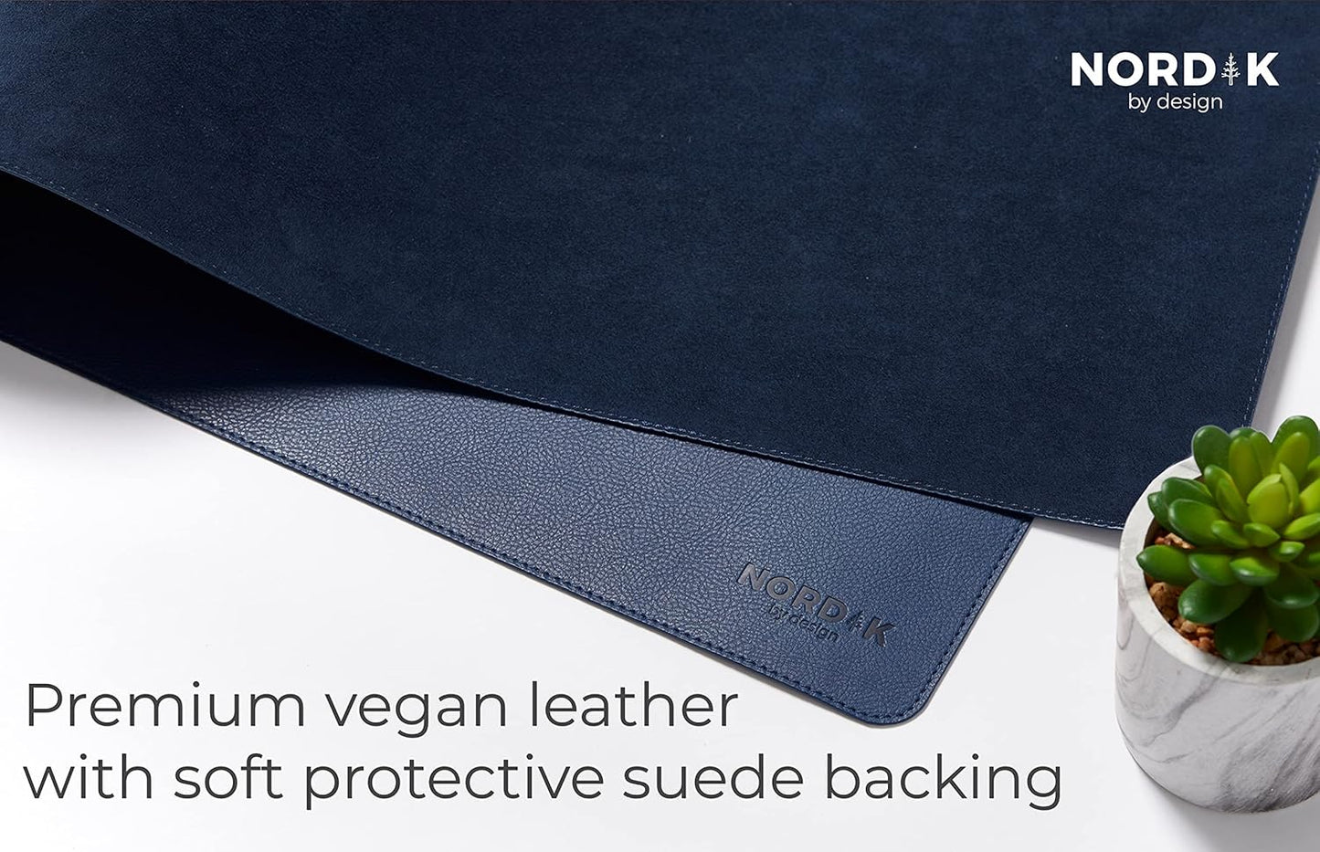 Nordik Leather Desk Mat Cable Organizer - Pebble Black 35 X 17 inch - Premium Mouse Mat - Felt Vegan Leather Desk Pad Protector - Desk Blotter Matt Keyboard - Large Desk Matt for Desktop Computer