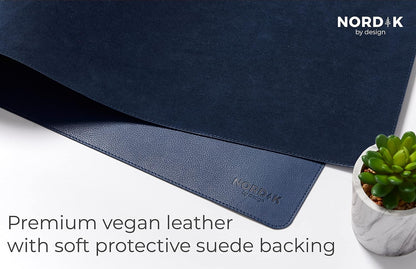 Nordik Leather Desk Mat Cable Organizer - Pebble Black 35 X 17 inch - Premium Mouse Mat - Felt Vegan Leather Desk Pad Protector - Desk Blotter Matt Keyboard - Large Desk Matt for Desktop Computer