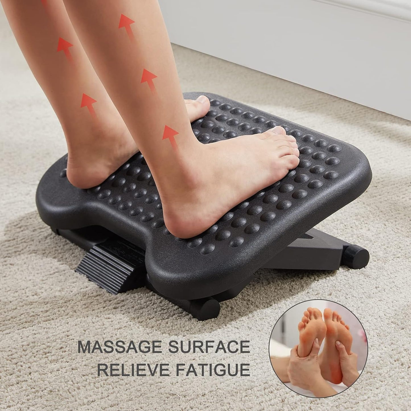 HUANUO Adjustable Desk Footrest, Foot Rest for Under Desk at Work with Massage, Adjustable Foot Stool with 3 Height Position & 30 Degree Tilt Angle Adjustment for Home, Office, Gray