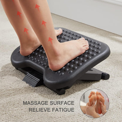 HUANUO Adjustable Desk Footrest, Foot Rest for Under Desk at Work with Massage, Adjustable Foot Stool with 3 Height Position & 30 Degree Tilt Angle Adjustment for Home, Office, Gray