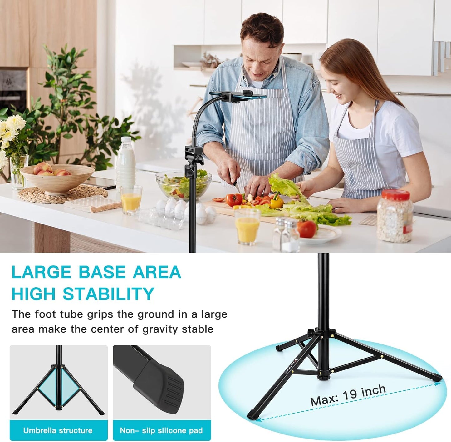 Phone Tripod, 86" Tall Tripod for iPhone with Flexible Gooseneck & Remote, Portable Aluminum Cellphone Stand for Selfies, Video Recording,Travel, Compatible with iPhone Android